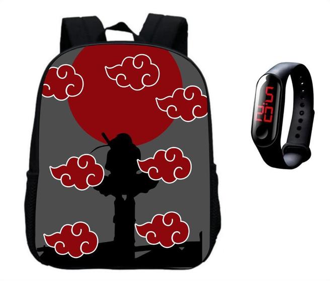 Imagem de Kit Mochila Escolar Juvenil Infantil Bolsa Naruto Anime + Relógio