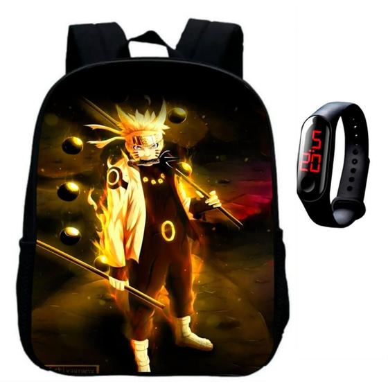 Imagem de Kit Mochila Escolar Juvenil Infantil Bolsa Naruto + Relógio