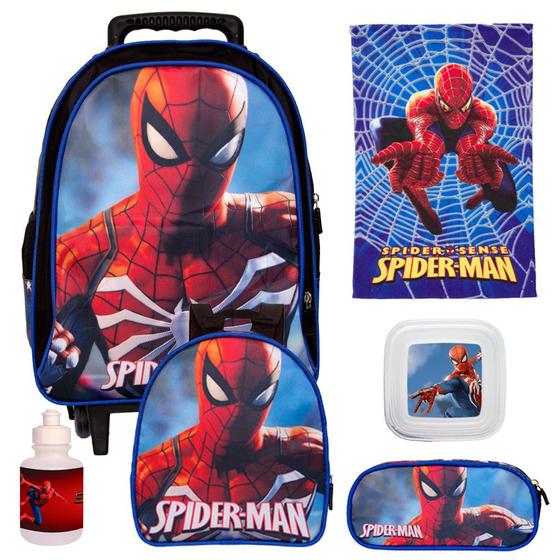 Imagem de Kit Mochila Escolar Juvenil Menino Homem Aranha + Itens