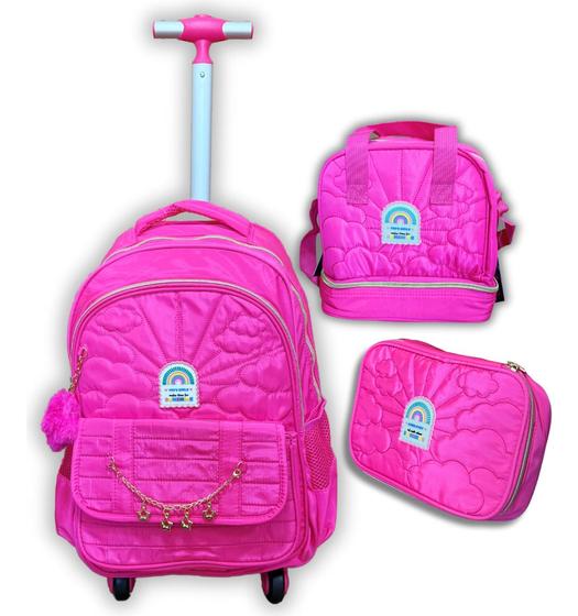 Imagem de Kit Mochila Escolar Juvenil Rodinha 360 Feminina 2025 Luxo