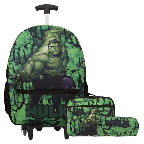 Imagem de Kit Mochila Escolar Juvenil Rodinha Hulk + Lancheira Térmica