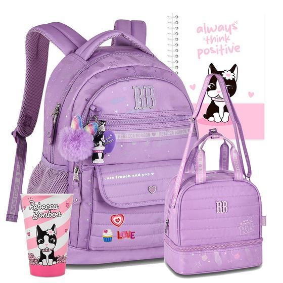 Imagem de Kit Mochila Escolar Lancheira Caderno Copo Rebecca Bonbon RB