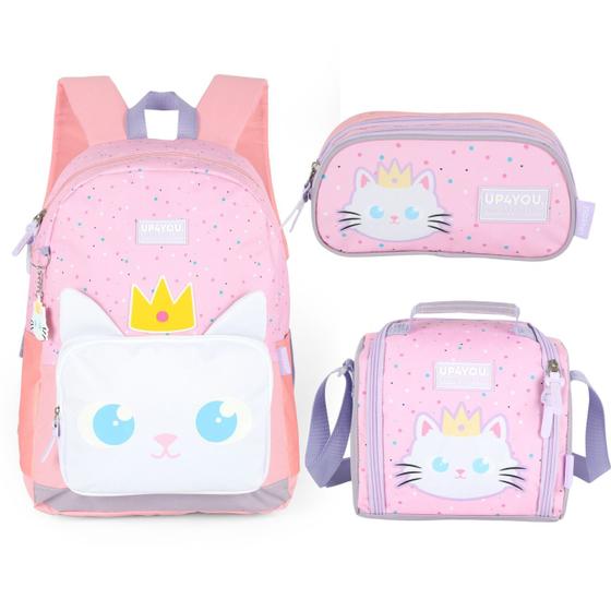 Imagem de Kit Mochila Escolar Lancheira E Estojo Escolar Gato Up4you