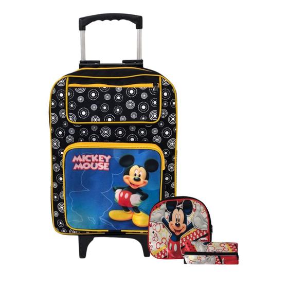 Kit Mochila Escolar Lancheira + Estojo Rodinhas Mickey - Menino Menor preço em Kit Mochila Escolar Lancheira + Estojo Rodinhas Mickey - Menino
