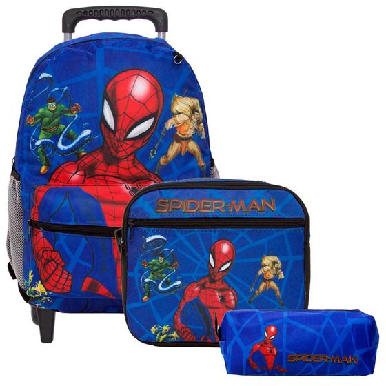 Imagem de Kit Mochila Escolar Masculina Juvenil Spider Man G Rodinha