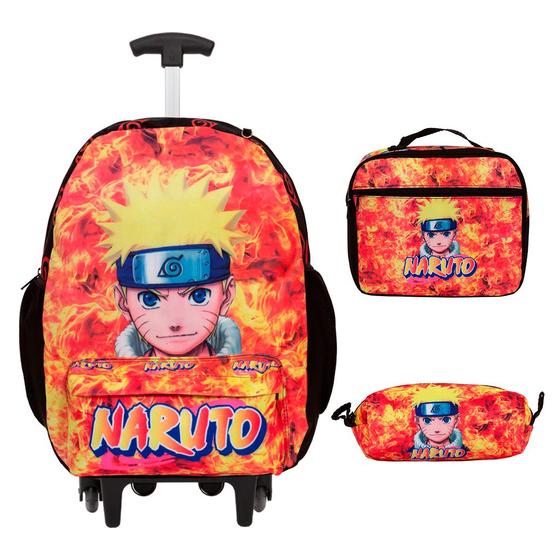 Imagem de Kit Mochila Escolar Masculina Naruto Rodinha Tam G Reforçada