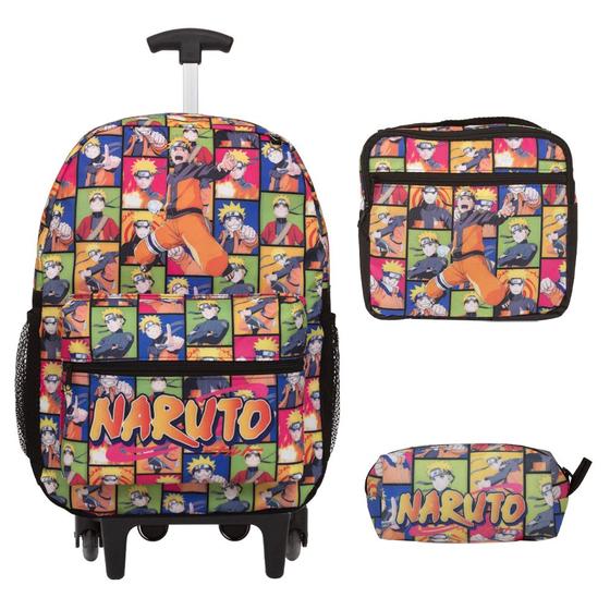 Imagem de Kit Mochila Escolar Masculina Naruto Rodinhas Tam G Toys 2U