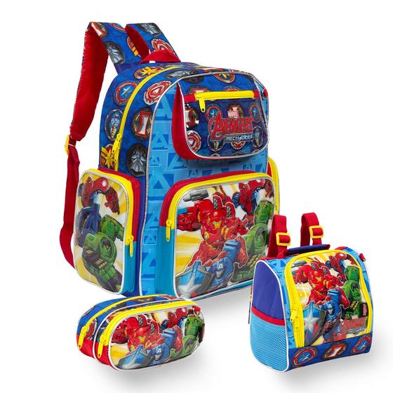 Imagem de Kit Mochila Escolar Masculina Vingadores Heróis + Lancheira