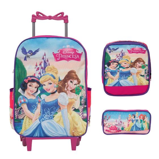 Imagem de Kit Mochila Escolar Menina Com Rodinhas Princesas Creche