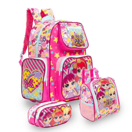 Imagem de Kit Mochila Escolar Menina Costas LOL Passeio Creche Tam G