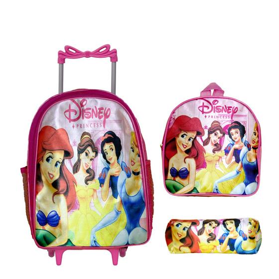 Imagem de Kit Mochila Escolar Menina Juvenil Princesas Passeio Rodinha