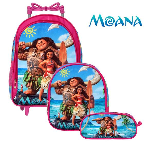 Imagem de Kit Mochila Escolar Menina Moana Reforçada de Rodinha Creche