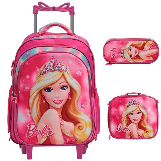 Imagem de Kit Mochila Escolar Menina Rodinhas Barbie Passeio Creche