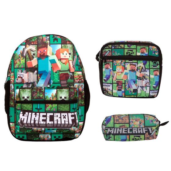 Imagem de Kit Mochila Escolar Menino Minecraft Costas Passeio Tam G