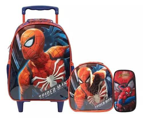 Imagem de Kit Mochila Escolar Meninos Homem Aranha Rodinhas Xeryus G