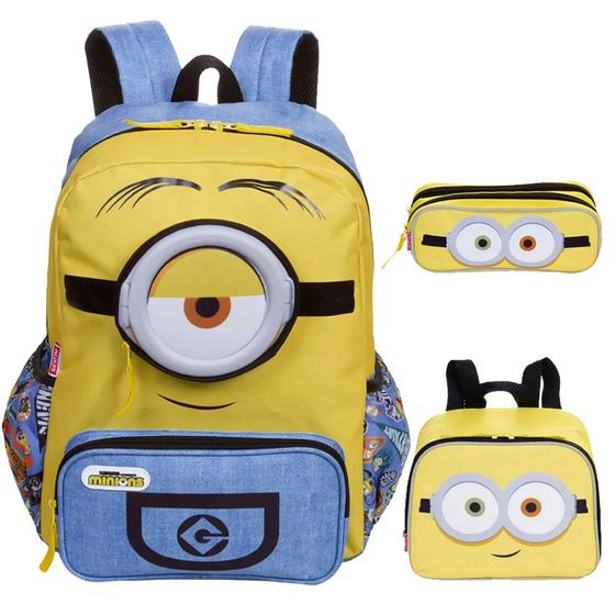 Kit Mochila Escolar Minions Infantil Tam G Costas Reforçada Lancheira ...