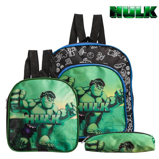 Imagem de Kit Mochila Escolar Pequena Incrivel Hulk Vingadores Costas