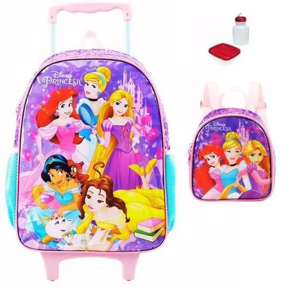 Imagem de Kit Mochila Escolar Princesas Disney G Rodinha Com Lancheira