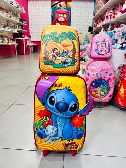 Imagem de Kit Mochila Escolar Roda Tripla 3D Stitch Tropical Infantil