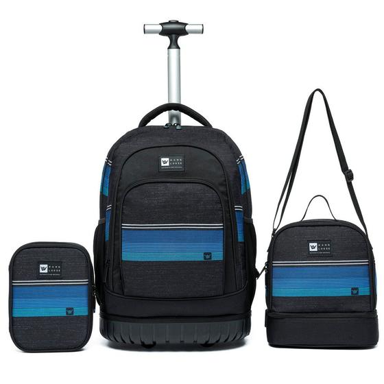 Kit Mochila Escolar Rodinha Hang Loose Unissex (Preto com Azul) Menor preço em Kit Mochila Escolar Rodinha Hang Loose Unissex (Preto com Azul)