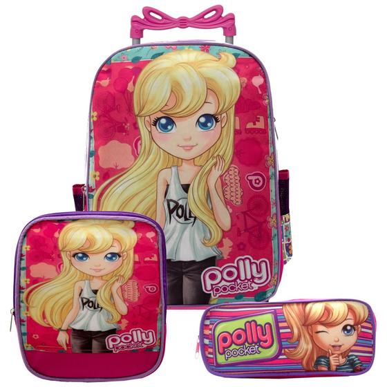 Imagem de Kit Mochila Escolar Rodinha Polly Pocket Lancheira e Estojo