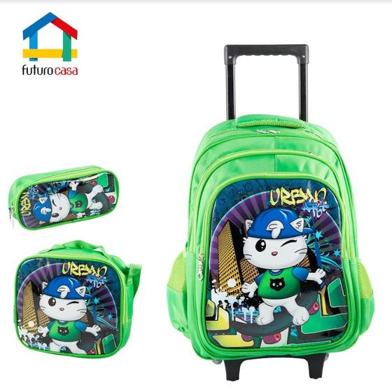 Kit Mochila Escolar Rodinhas 3 bolsos Masculino Menor preço em Kit Mochila Escolar Rodinhas 3 bolsos Masculino