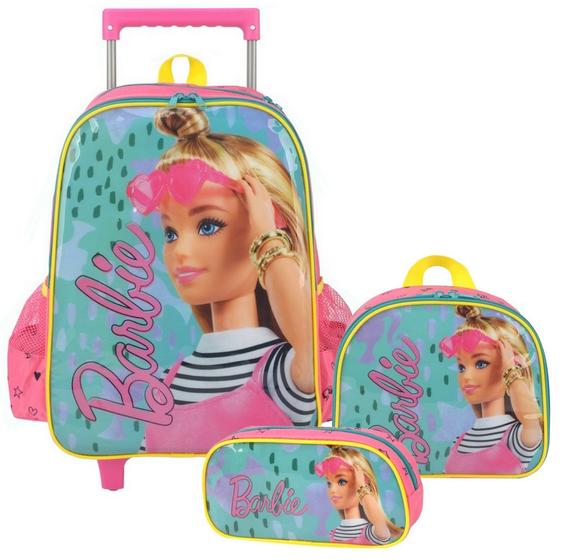 Kit Mochila Escolar Rodinhas Feminina Menina Infantil Barbie Rosa Verde Estojo Lancheira Térmica Impermeável Luxcel Menor preço em Kit Mochila Escolar Rodinhas Feminina Menina Infantil Barbie Rosa Verde Estojo Lancheira Térmica Impermeável Luxcel