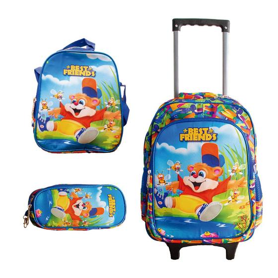Kit Mochila Escolar Rodinhas Infantil 2 bolsos Masculino Menor preço em Kit Mochila Escolar Rodinhas Infantil 2 bolsos Masculino