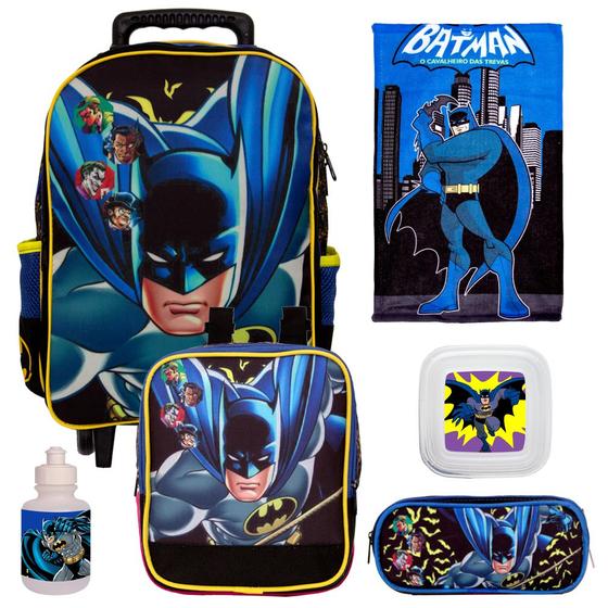 Imagem de Kit Mochila Escolar Rodinhas Meninos Batman + Itens Toys 2U