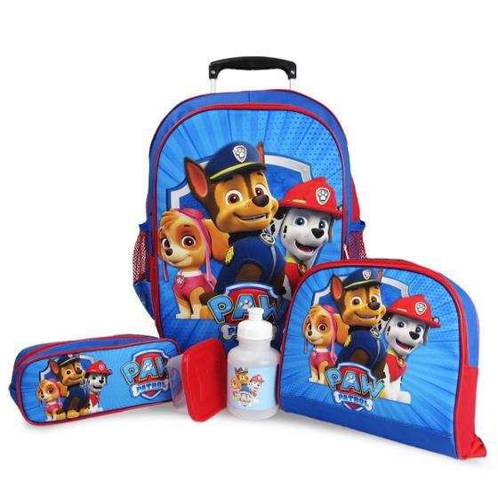 Imagem de Kit Mochila Escolar Rodinhas Patrulha Canina Azul Tam G