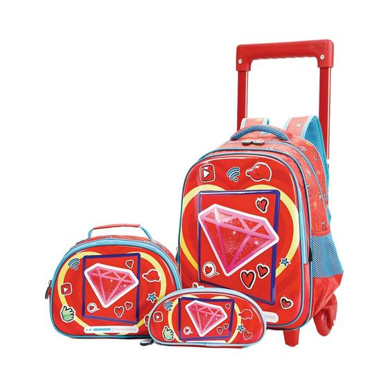 Imagem de Kit Mochila Escolar Rodinhas Reforçada Menina 3d Alto Relevo