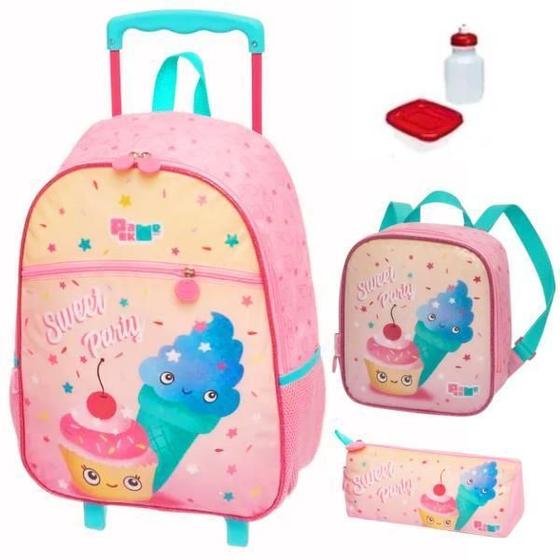 Imagem de Kit Mochila Escolar Sorvete Sweet Infantil Rodinha G Meninas