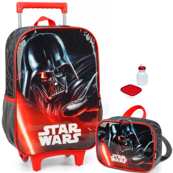 Imagem de Kit Mochila Escolar Star Wars Rodinha Infantil Tam G