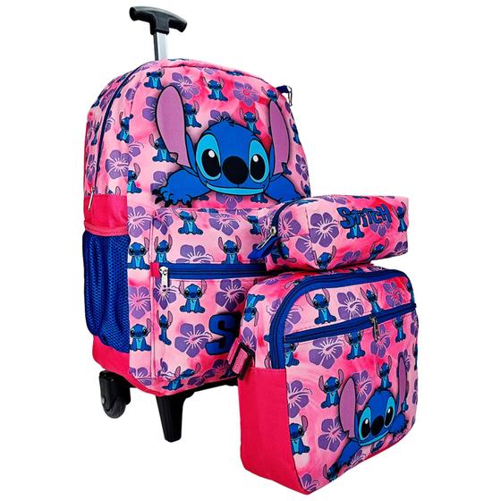 Kit Mochila Escolar Stitch Bolsa Infantil Rodinhas Feminina Lancheira ...