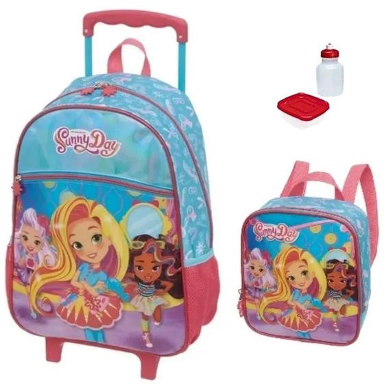 Imagem de Kit Mochila Escolar Sunny Day G Rodinhas Infantil Carrinho