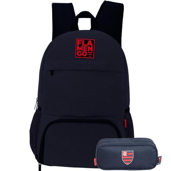 Imagem de Kit Mochila Esportiva Costas Flamengo Escolar Estojo Duplo