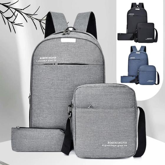 Kit Mochila Estojo Bolsa Lateral Masculina Feminina 3 Peças MN4118 Menor preço em Kit Mochila Estojo Bolsa Lateral Masculina Feminina 3 Peças MN4118