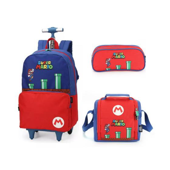 Kit Mochila Estojo e Lancheira Super Mario Azul - Luxcel Menor preço em Kit Mochila Estojo e Lancheira Super Mario Azul - Luxcel