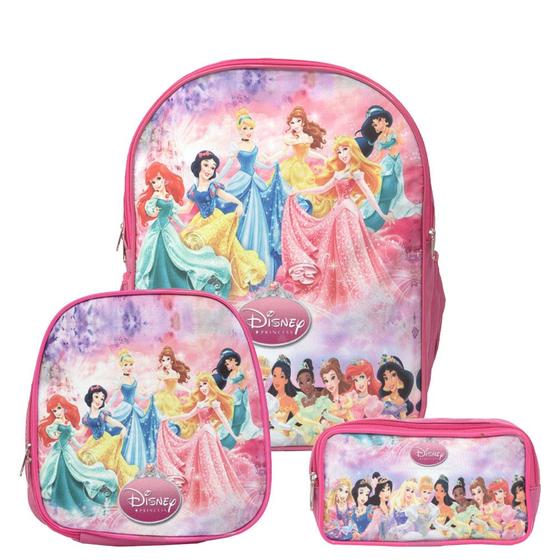 Imagem de Kit Mochila Feminina Escolar Costas Com Lancheira Princesas