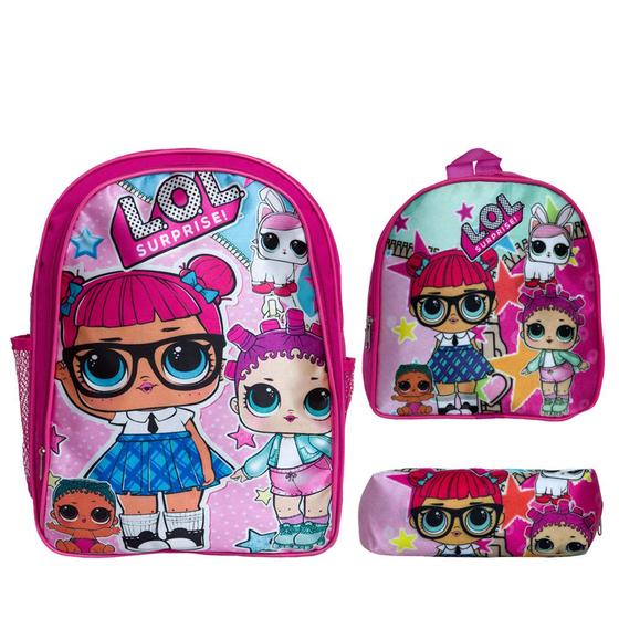 Imagem de Kit Mochila Feminina Grande LOL Surprise Creche Rosa Costas