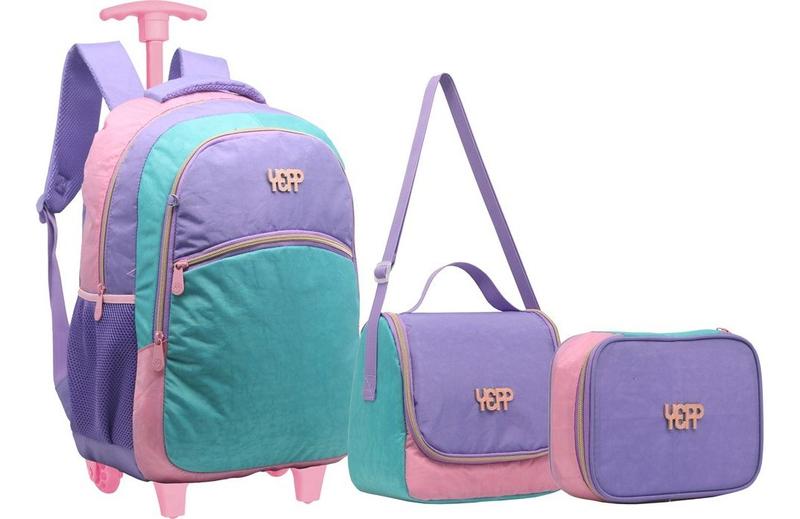 Imagem de Kit Mochila Feminina Menina Juvenil Rodinhas Escolar Grande