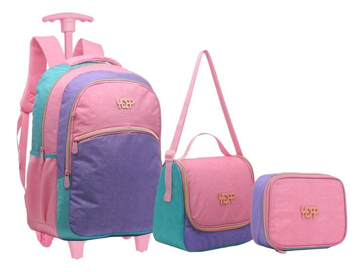 Imagem de Kit Mochila Feminina Menina Juvenil Rodinhas Escolar Grande