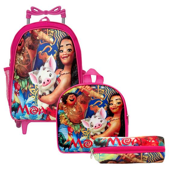 Imagem de Kit Mochila Feminina Rodinha com Lancheira Infantil Moana