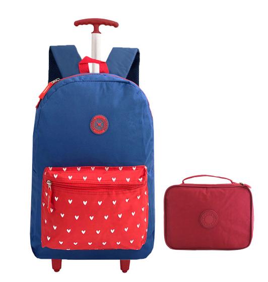 Imagem de Kit Mochila Feminina Rodinha Escolar Resistente + Kit Completo