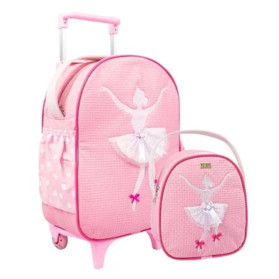 Imagem de Kit Mochila Feminino Masculino Infantil Carrinho Rodinha Com Lancheira