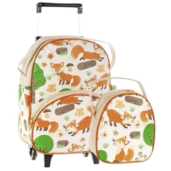 Imagem de Kit Mochila Feminino Masculino Infantil Carrinho Rodinha Com Lancheira