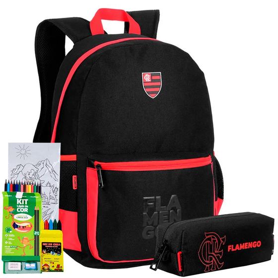 Imagem de Kit Mochila Flamengo Rubro Negro Juvenil Estojo Meninos