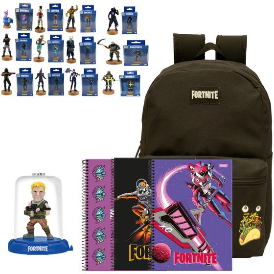 Imagem de Kit Mochila Fortnite + Carimbo + Doomez + 2 Cadernos