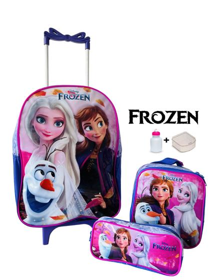 Kit Mochila Frozen Com Rodinhas + Lancheira + Estojo + Potes Original Menor preço em Kit Mochila Frozen Com Rodinhas + Lancheira + Estojo + Potes Original