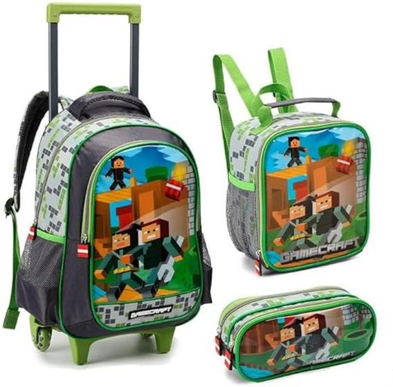 Kit Mochila Gamecraft Infantil Rodinhas Escolar Grande Menor preço em Kit Mochila Gamecraft Infantil Rodinhas Escolar Grande